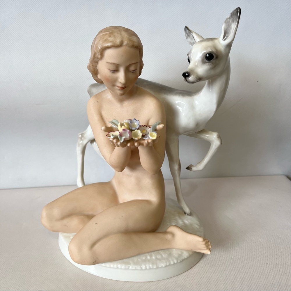 Hutschenreuther Selb Girl With Deer Figurine Germany Kunstabteiling 50’s